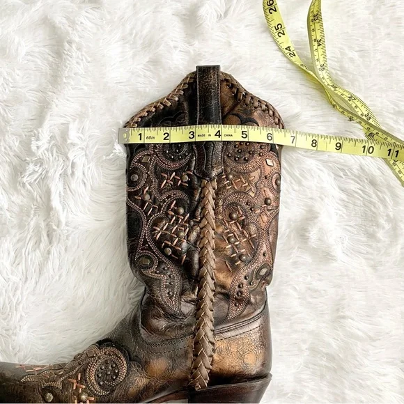 CORRAL Leather Laced Studded Embroidered Snip Toe Cowgirl Boots R1217 western - Picture 9 of 11